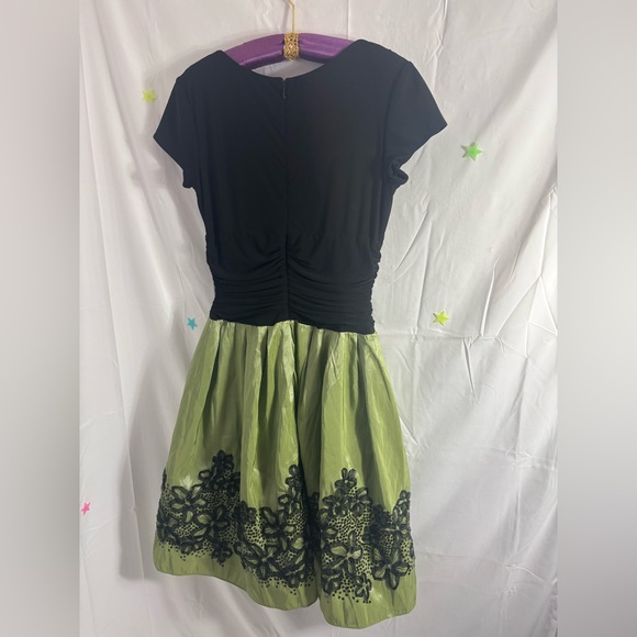 VTG Y2K SemiFormal Whimsigoth Grunge Fairy Black+Sage Midi Skater Dress Size M - Picture 12 of 16